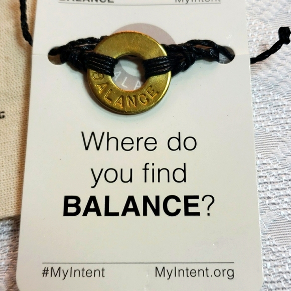 Balance brass on black cord bracelet with bag - Picture 2 of 5